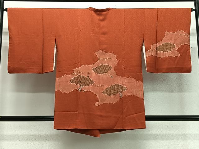 平和屋着物＃道行コート　刺繍　絞り　雲取り花文　金彩　正絹　逸品　CABD4438ua