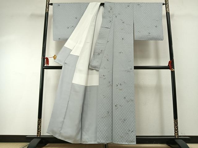平和屋着物●真奈衣紬 訪問着 手描き 松葉 金彩 さが美扱い 反端付き 正絹 逸品 AABF5980fy