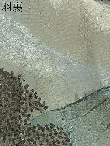 平和屋着物∞男性　羽織　黒紋付　羽裏：風景文　正絹　逸品　CABD4424ua