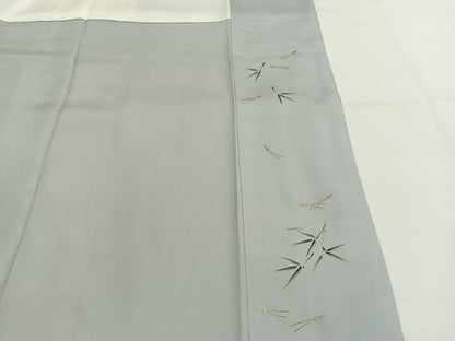 平和屋着物●真奈衣紬 訪問着 手描き 松葉 金彩 さが美扱い 反端付き 正絹 逸品 AABF5980fy
