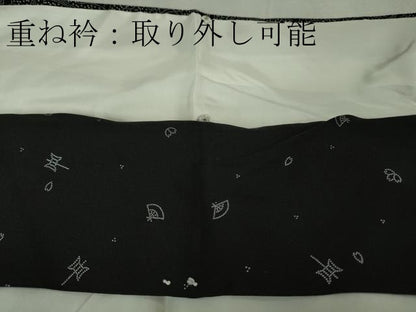 平和屋本店●極上　人間国宝 小宮康孝　江戸小紋　道明寺　般若　烏帽子　中啓　黒地　逸品　DZAB5440kh6