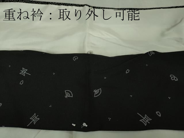 平和屋本店●極上　人間国宝 小宮康孝　江戸小紋　道明寺　般若　烏帽子　中啓　黒地　逸品　DZAB5440kh6