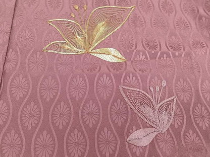 平和屋着物■訪問着　駒刺繍　草花文　金糸　正絹　逸品　CABD2841xi