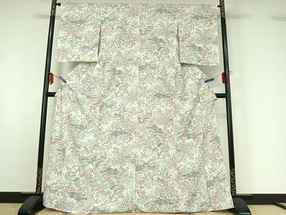 平和屋着物▽上質な小紋 単衣 風景花文 正絹 逸品 AABG0934jh
