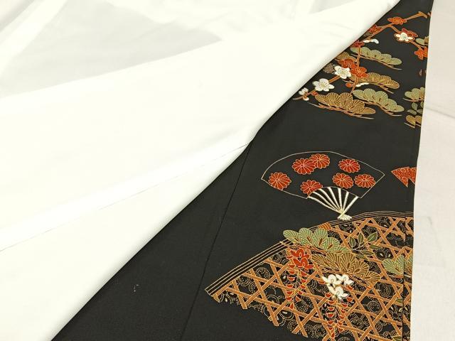 平和屋着物■豪華黒留袖　扇面飛鶴有職花文　金彩　正絹　逸品　BAAW5588hj