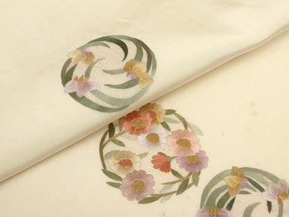 平和屋着物▼総刺繍　袋帯　草花丸文　金糸　正絹　逸品　AABF7520wj
