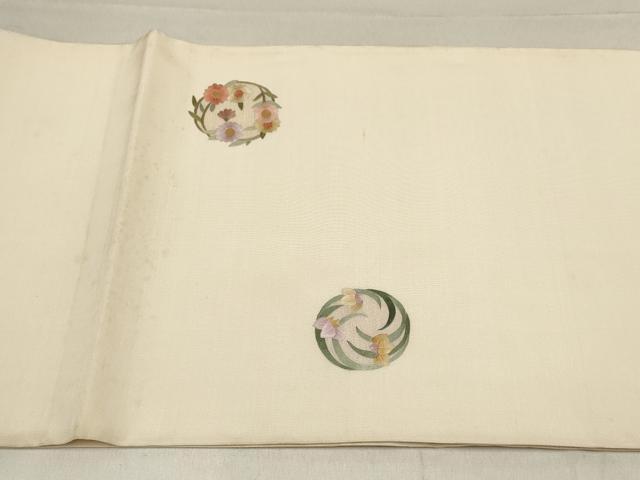 平和屋着物▼総刺繍　袋帯　草花丸文　金糸　正絹　逸品　AABF7520wj