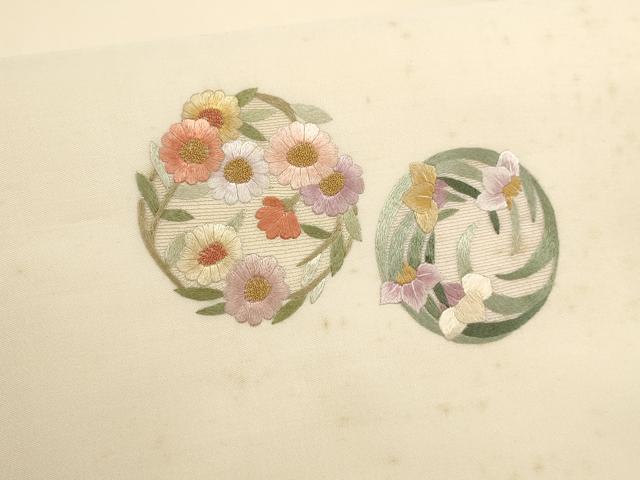 平和屋着物▼総刺繍　袋帯　草花丸文　金糸　正絹　逸品　AABF7520wj