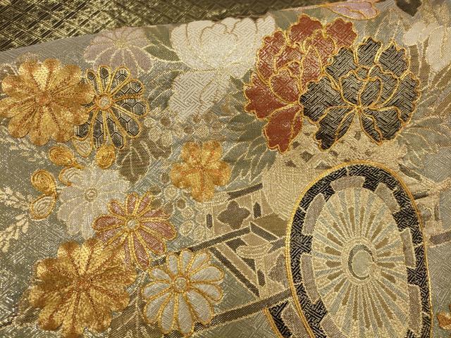 平和屋着物▼佐賀錦　太鼓柄袋帯　駒刺繍　花車文　金糸　正絹　逸品　AABF7508wj