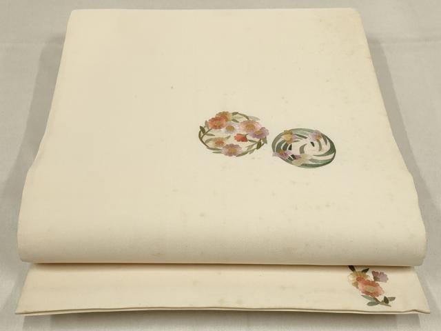 平和屋着物▼総刺繍　袋帯　草花丸文　金糸　正絹　逸品　AABF7520wj