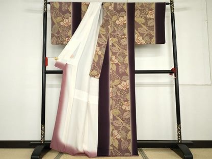平和屋着物●摺型友禅 京都 多ち花 小紋 鹿の子椿間道 暈し染め 鬼しぼ縮緬 正絹 逸品 AABG0395cs