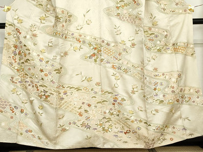 平和屋着物●総刺繍 訪問着 駒刺繍 中国三大刺繍 スワトウ刺繍 汕頭刺繍 流水吉祥草花文 金銀糸 金彩 正絹 逸品 AABG0394cs