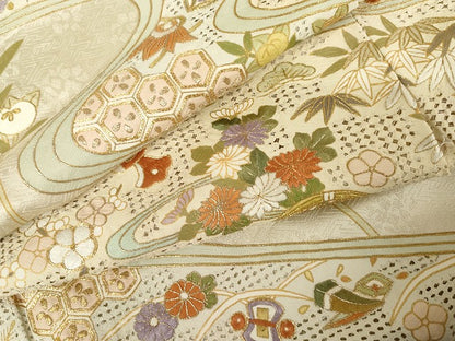 平和屋着物●総刺繍 訪問着 駒刺繍 中国三大刺繍 スワトウ刺繍 汕頭刺繍 流水吉祥草花文 金銀糸 金彩 正絹 逸品 AABG0394cs