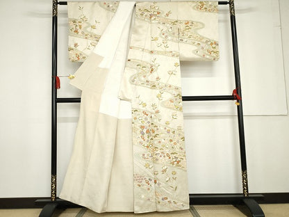 平和屋着物●総刺繍 訪問着 駒刺繍 中国三大刺繍 スワトウ刺繍 汕頭刺繍 流水吉祥草花文 金銀糸 金彩 正絹 逸品 AABG0394cs
