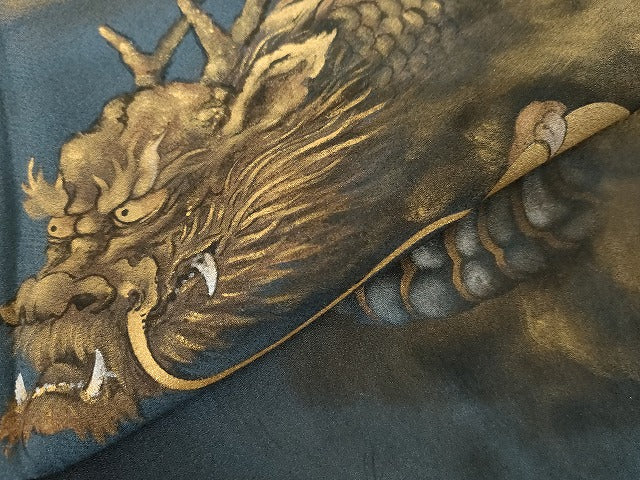平和屋着物●訪問着 手描き 龍 暈し染め 金彩正絹 逸品 AABG0393cs