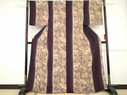 平和屋着物●摺型友禅 京都 多ち花 小紋 鹿の子椿間道 暈し染め 鬼しぼ縮緬 正絹 逸品 AABG0395cs