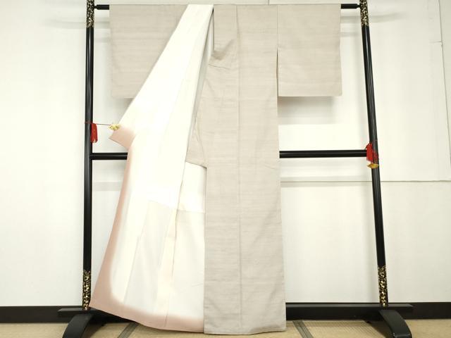 平和屋着物●米沢 新田秀次 紬 梅染 色無地 薄梅鼠色 正絹 逸品 未使用 AABG2683cs