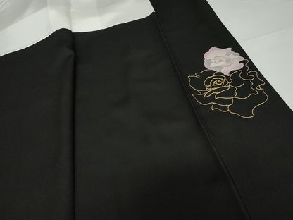 平和屋着物●友禅作家 大槻純 訪問着 舞花文 バラ 薔薇 黒地 金銀彩 さが美扱い 正絹 逸品 AABG0396cs