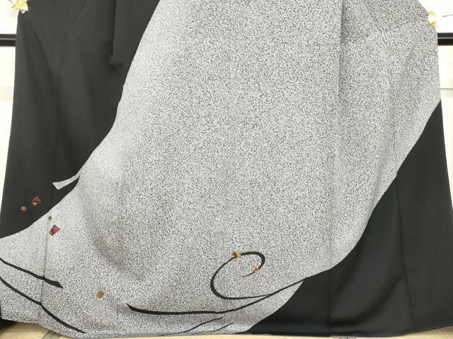 平和屋着物●訪問着　刺繍　黒地　金彩　蒔糊流水色紙文　正絹　逸品　AABG2704cs