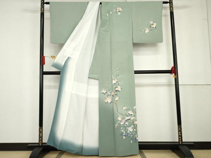 平和屋着物●訪問着　友禅　枝花文　暈し染め　正絹　逸品　AABG2707cs
