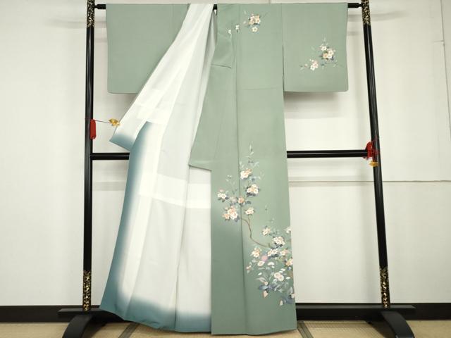 平和屋着物●訪問着　友禅　枝花文　暈し染め　正絹　逸品　AABG2707cs