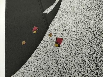 平和屋着物●訪問着　刺繍　黒地　金彩　蒔糊流水色紙文　正絹　逸品　AABG2704cs