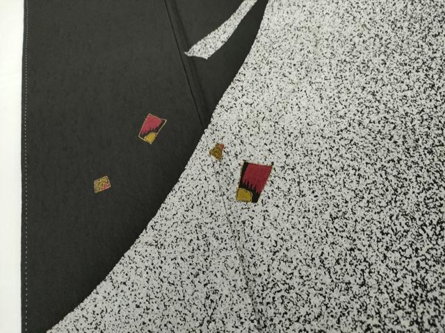 平和屋着物●訪問着　刺繍　黒地　金彩　蒔糊流水色紙文　正絹　逸品　AABG2704cs