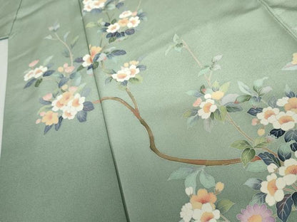 平和屋着物●訪問着　友禅　枝花文　暈し染め　正絹　逸品　AABG2707cs