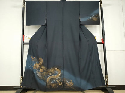 平和屋着物●訪問着 手描き 龍 暈し染め 金彩正絹 逸品 AABG0393cs