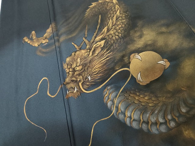 平和屋着物●訪問着 手描き 龍 暈し染め 金彩正絹 逸品 AABG0393cs