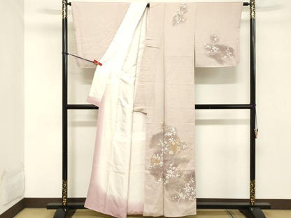 平和屋着物■訪問着　刺繍　草花文　暈し染め　銀糸　正絹　逸品　DABC4704cd