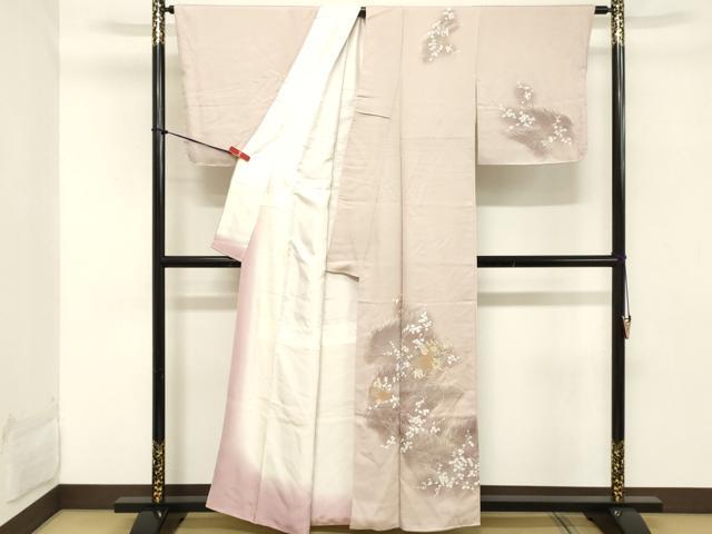 平和屋着物■訪問着　刺繍　草花文　暈し染め　銀糸　正絹　逸品　DABC4704cd