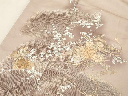 平和屋着物■訪問着　刺繍　草花文　暈し染め　銀糸　正絹　逸品　DABC4704cd