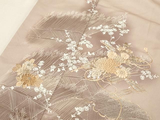 平和屋着物■訪問着　刺繍　草花文　暈し染め　銀糸　正絹　逸品　DABC4704cd