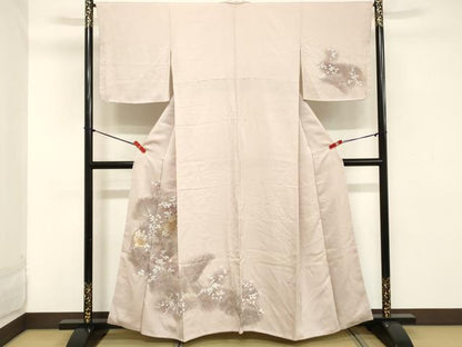 平和屋着物■訪問着　刺繍　草花文　暈し染め　銀糸　正絹　逸品　DABC4704cd