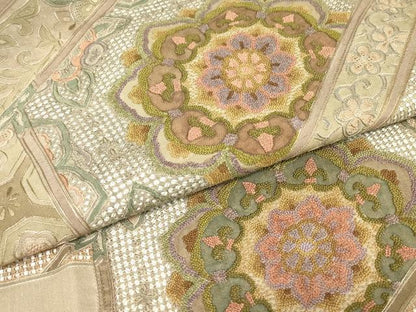 平和屋着物●中国三大刺繍　スワトウ刺繍　汕頭刺繍　相良刺繍　総刺繍　太鼓柄袋帯　紬地　正倉院花文　正絹　逸品　DABA4965az