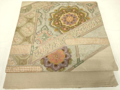 平和屋着物●中国三大刺繍　スワトウ刺繍　汕頭刺繍　相良刺繍　総刺繍　太鼓柄袋帯　紬地　正倉院花文　正絹　逸品　DABA4965az