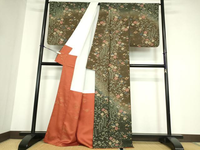 平和屋着物●訪問着　草花文　暈し染め　正絹　逸品　DABC3024az
