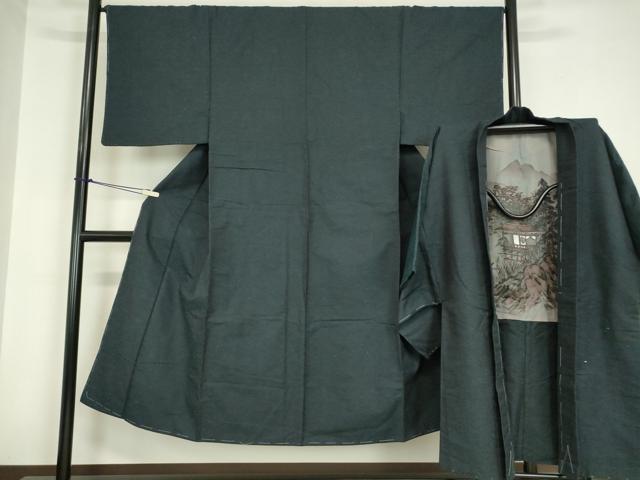 平和屋着物●男性　紬　アンサンブル　長羽織　霞文　正絹　逸品　DABC3038az