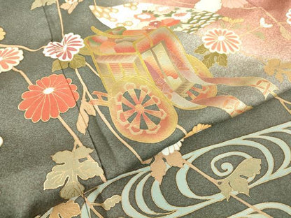 平和屋着物●訪問着　御所車流水花文　暈し染め　金彩　正絹　逸品　DABC3028az