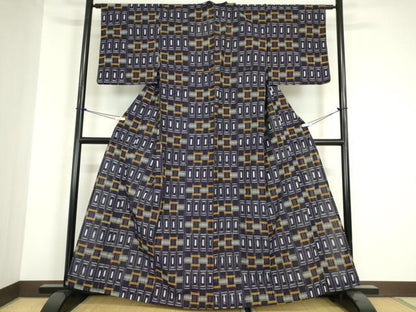 平和屋着物●久留米絣　単衣　絣格子文　綿　逸品　DABC3026az