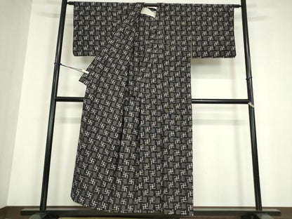 平和屋着物●久留米絣　単衣　変わり格子　綿　逸品　DABC3025az