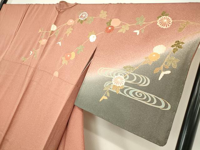 平和屋着物●訪問着　御所車流水花文　暈し染め　金彩　正絹　逸品　DABC3028az