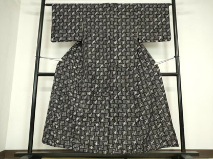 平和屋着物●久留米絣　単衣　変わり格子　綿　逸品　DABC3025az