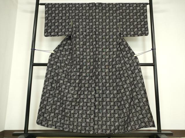 平和屋着物●久留米絣　単衣　変わり格子　綿　逸品　DABC3025az