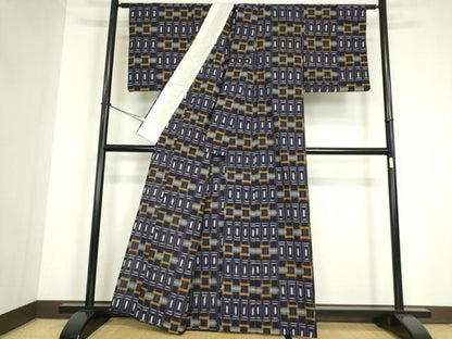 平和屋着物●久留米絣　単衣　絣格子文　綿　逸品　DABC3026az