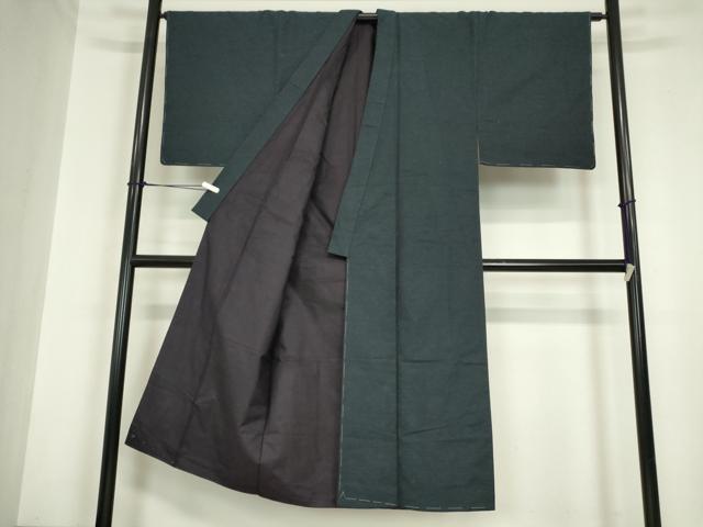 平和屋着物●男性　紬　アンサンブル　長羽織　霞文　正絹　逸品　DABC3038az