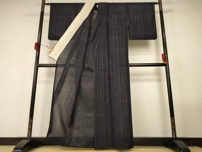 平和屋着物＊夏物　小紋　紗　間道　銀糸　正絹　逸品　AABG2037jd