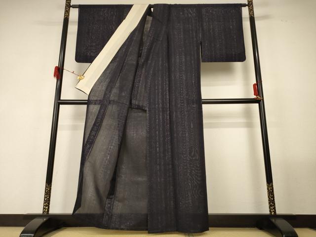 平和屋着物＊夏物　小紋　紗　間道　銀糸　正絹　逸品　AABG2037jd