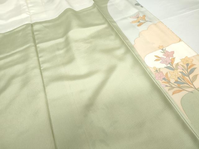 平和屋着物●訪問着　駒刺繍　鴛鴦吉祥草花文　金彩　ロング丈　正絹　逸品　AABG2737cs